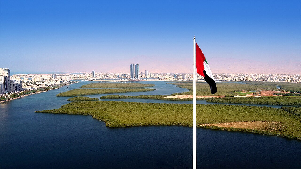 Ras Al Khaimah city and creek scenery; not Tower Links Golf Club